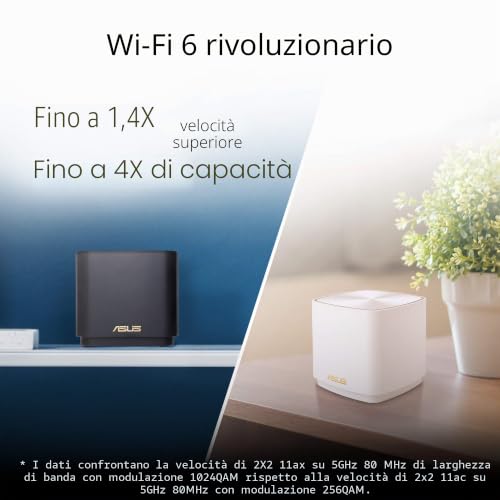 ASUS ZenWiFi XD4 AX Mini Sistema Mesh AX1800 (2 Pezzi), WiFi 6, 802.11ax, Fino a 280 m² e 25+ dispositivi, AiMesh, Sicurezza Internet e Parental Controls Inclusi a Vita, Easy Setup, Colore bianco - Immagine 1