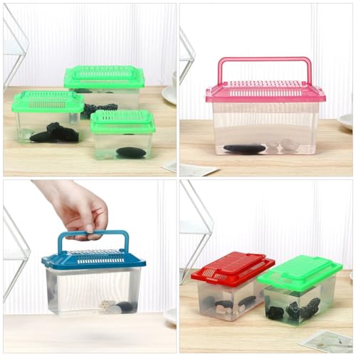 Image of POPETPOP Portable Handheld Fish Tank Transparent Aquarium for Turtles and Hamsters Lightweight Reptile Carrier Easy to Clean for Feeding Cover