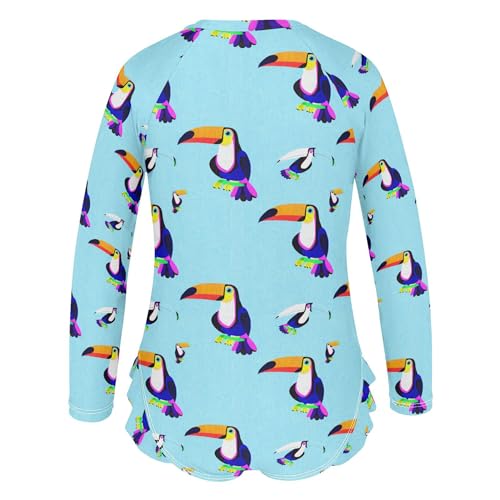 Parrot Bird Girls Long Sleeve Rashguard Swimsuit UV Protection One-Piece Swimwear Bathing Suit B04048473