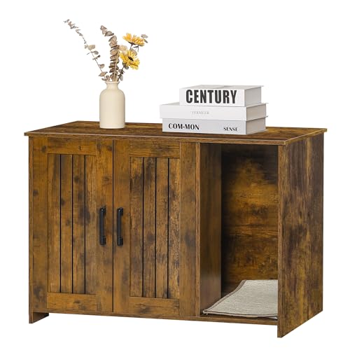 DWANTON Litter Box Enclosure, Cat Litter Box Furniture Hidden, with Scratching Mat, Wooden Cat...