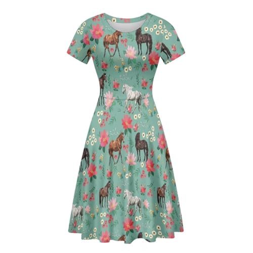 Image of AFPANQZ Womens Casual Summer Lightweight Vintage Dress Short Sleeve Midi Dress Knee-Long Luxury Formal Dress