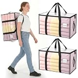 Velway Lot de 2 Sac Demenagement 95L Transparent, Grand Sac de Rangement Vetement avec Fermeture Éclair et Poignées Renforcées, Alternative aux Cartons Déménagement pour Voyage et Stockage