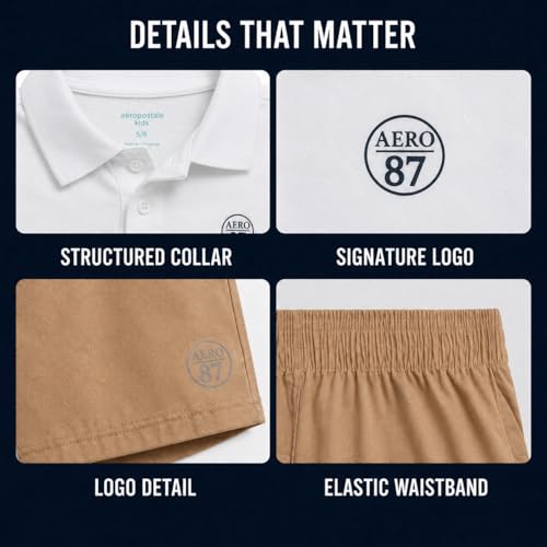 Image of AEROPOSTALE Boys Shorts Set 2 Piece Polo Shirt and Matching Shorts | Structured Collar, Two-Button Placket, Embroidered Logo Detail, Short Sleeve Design