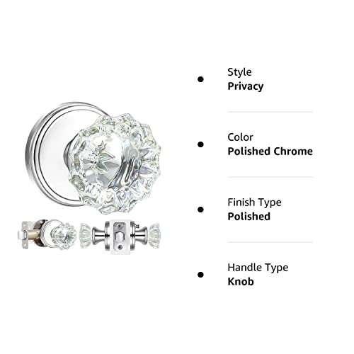 Shiny Handles Crystal Glass Door Knobs Interior With Lock,Privacy Vintage Clear Crystal Door Knobs For Bedroom And Bathroom (Polished Chrome,1Pack) #TOP7