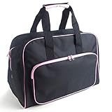 Sewing Machine Carrying Case Tote Bag,Universal Nylon Carry Bag, Universal Padded Storage Cover Carrying Case with Pockets and Handles (Black + Pink)