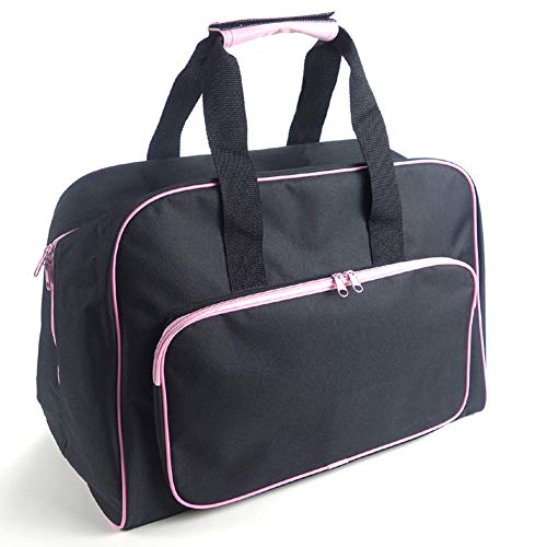 Sewing Machine Carrying Case Tote Bag,Universal Nylon Carry Bag, Universal Padded Storage Cover Carrying Case with Pockets and Handles (Black + Pink)