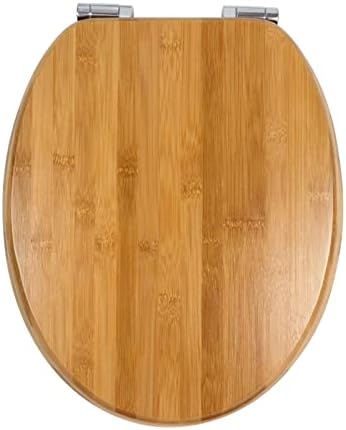 Fanmitrk Natural Solid Wood Toilet Seat-Wooden Toilet Seat Bamboo,Toilet Seat Soft Close with Metal Hinges,Easy to Install Also Easy to Clean(bamboo02)