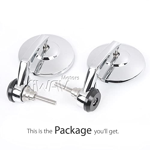 KiWAV Motorcycle Mirrors Bob Polished Chrome 4 Inches Round Short Stem Blue Glass Anti-glare Compatible for Threaded Bar End Indian Scout Bobber Only Pack of a Pair