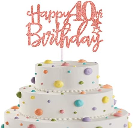 Happy 80th Birthday Cake Topper in Glitter Card,Happy Birthday Cupcake Toppers Rose Gold 80th Birthday Party Decor,Glitter Cake Decoration for Birthday Anniversary Party Decorations(80th, Rose Gold)