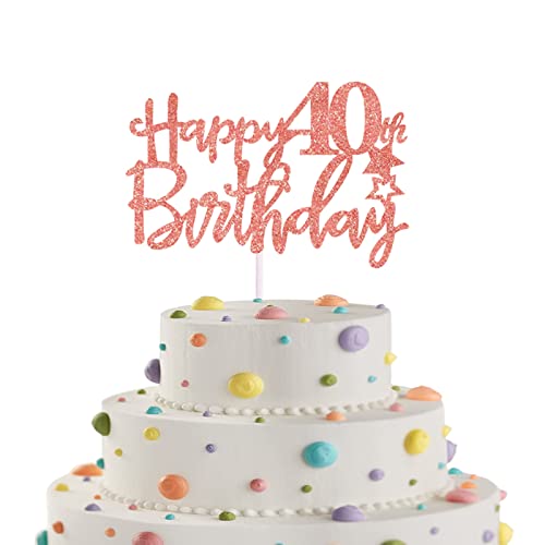 Happy 40th Birthday Cake Topper in Glitter Card Happy Birthday Cupcake Toppers Rose Gold 40th Birthday Party Decor Glitter Cake Decoration for Birthday Anniversary Party Decorations(40th Rose Gold)