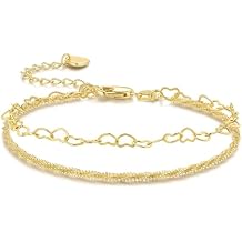 Gold Bracelets for Women 14K Gold Bracelets for Women Love Heart Bracelet for Womens Dainty Romantic and Eye-Catching Fishhook Clasp Adjustable Double Layered Bracelets for Womens