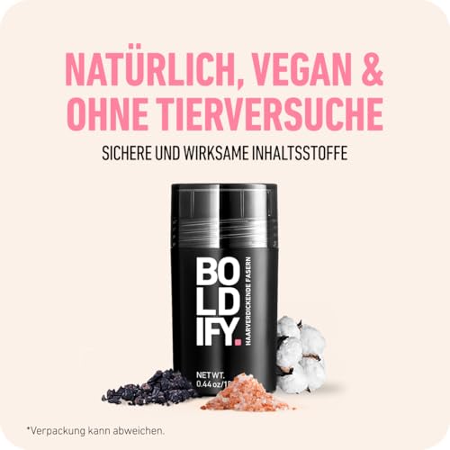 BOLDIFY Streuhaar für Dünner Werdendes Haar (Schwarz), Unsichtbar, Natürlich, Große Flasche, 28g, Kaschiert Haarausfall in 15 Sek, Haarverdichtung, Haarpuder für Feines Haar, Frauen/Männer