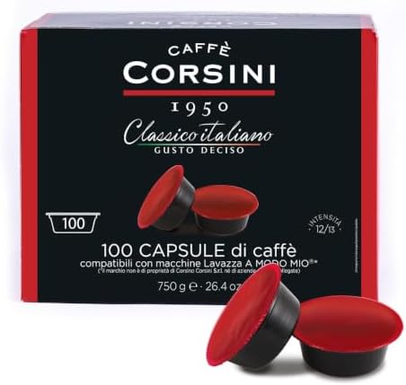 Caffè Corsini - Classico Italiano. Packung mit 100 kompatiblen Lavazza* a Modo Mio* Kapseln mit 7,5 Gramm gemahlenem Kaffee