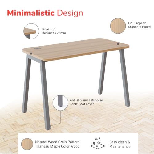 Image of KOKUYO IVO Home Office Desk - Heavy-Duty Work Table for Home, Study, Office & Workspace | 25mm Thick Engineered Wood Top, Sturdy & Angular Metal Legs | (Grey, 900MM)
