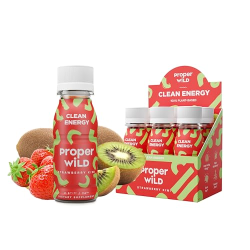 Proper Wild Vegan Energy Shots with L-Theanine and Organic Caffeine Clean Plant Based Energy Drink Gluten Free GMO Free Dairy Free Stevia Free Soy Free Strawberry Kiwi 2.5 Fl Oz 6 Pack
