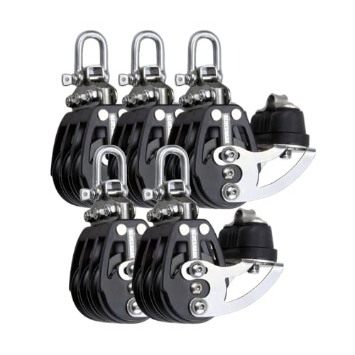 Blue Shark 2261-38 mm Fixed Triple Adjustable Cam Aluminum Sailing Block - Max Line: 1/4” (6 mm), Safe Working Load (SWL): 1700 lbs, Breaking Load: 3700 lbs (5-Pack)
