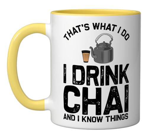 Taza de Cerámica para Beber Té 11 oz Amarilla/Blanca miniatura 1