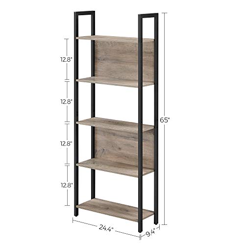 Vasagle Industrial Bookshelf, 5 Shelf Bookcase, Alinru Storage Shelf, Steel Frame, For Living Room, Entryway, Office, Greige And Black Ulls025B02, 24.4 X 9.4 X 65 Inches #TOP6