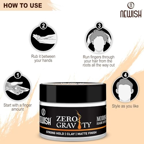 Newish Zero Gravity Hair Wax for Men | Strong Hold, Ultra Matte Finish | Modish Hair Style | Restylable Anytime, Easy Wash Off | Hair Styling Wax for Glossy Finish & Shine |... - Image 4