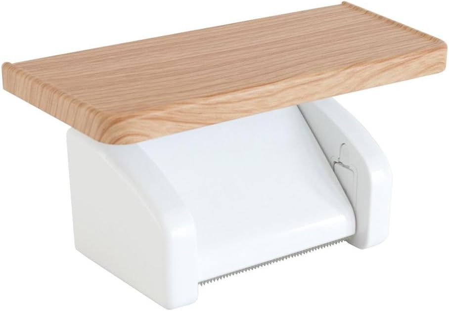 OKA One-Touch Paper Holder with Wood Grain Shelf, Beige (Stylish, Cute, Paper Dispenser)