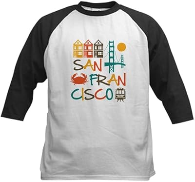 CafePress San Francisco Baseball Jersey Kids Cotton Baseball Jersey, 3/4 Raglan Sleeve Shirt Black/White