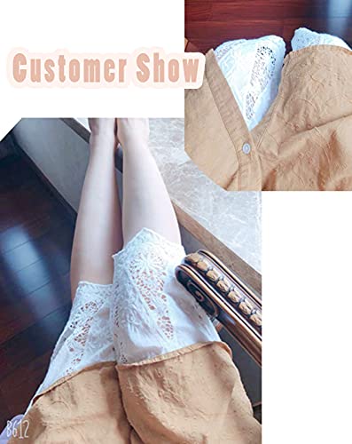 Lolita Embroidery Floral Lace Pettipants Half Slips For Womens Lightweight Cotton Linen Bloomer Short Pants Beige #TOP6