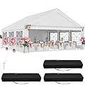 DWVO 20x20ft Party Tent Outdoor Heavy Duty Wedding Event Shelters Galvanized Canopy with Upgraded Large Roof, Removable PVC Sidewalls & 3 Storage Bags, White
