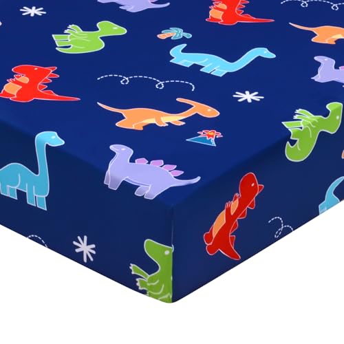 Image of UOMNY Crib Sheet, Dinosaur Crib Sheets Baby Sheet for Standard Crib and Toddler Mattresses Nursery Bedding Sheet Crib Mattress Sheets for Boys and Girls 1 Pack Toddler Sheet