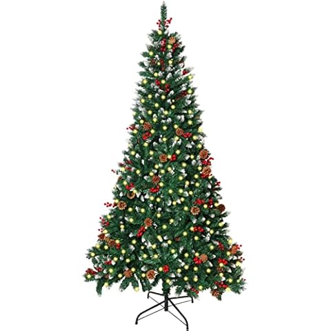 Christmas Tree Pre Lit Xmas Tree 400 LED Artificial Luxury Tree with 60 Berries and 60 Pine Cones, Home Holiday Party Decorations (7FT/210CM) Cover