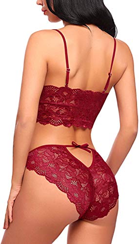 Image of Zoroo Women's Lace Lingerie Bra Panty Set Strappy Babydoll Bodysuit