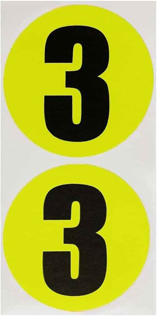 ChromaLabel 3 Inch Round Label Removable Color Code Dot Stickers, Numbered Inventory Labels, 100 Labels per Pack, Assorted Fluorescent Numbers