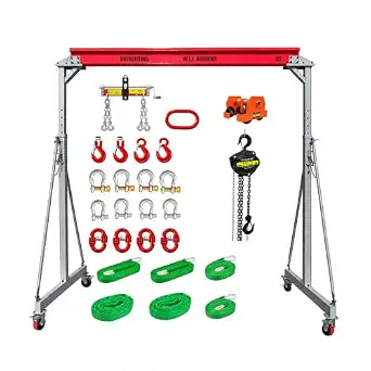 12.5 FT Extra Wide Portable Gantry Crane 4000 LBS (2 Ton), Height Adjustable 9.85-13.9 FT, Heavy Duty Reinforced I-Beam & Channel Steel Support