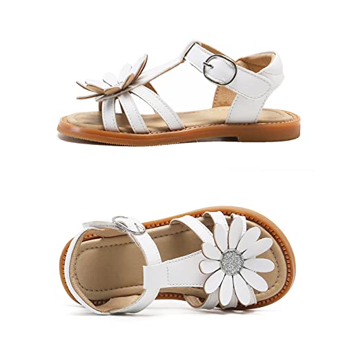 Flaryzone Toddler/Little Girls' Daisy Flower Wedding Dress Summer Flat Sandals (White, Toddler-Size 9) #TOP6