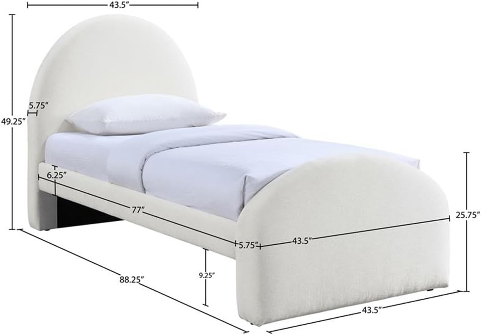 BOWERY HILL Contemporary Twin Bed, Cream Chenille Fabric Upholstered, 43.5" W x 88.25" D x 49.25" H, Optional Trundle Compatible, Durable Design for Bedroom Comfort and Style