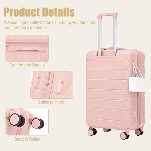 Image of 28 Inch ABS Hard Shell Large Luggage With Combination Lock and Side Hooks, Pink