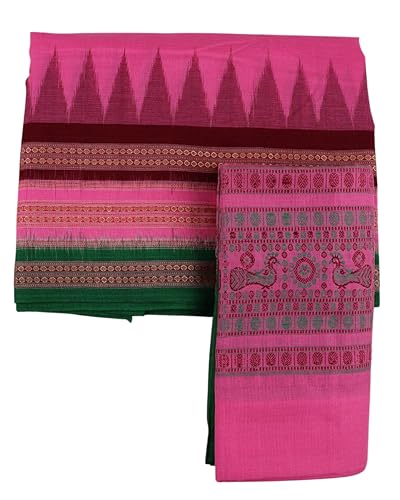 Image of Authentic Sambalpuri Handloom Cotton Unstitched Dhoti with Utari for Men | Traditional Odisha Weave Ikat Dhoti for Festive & Religious Wear