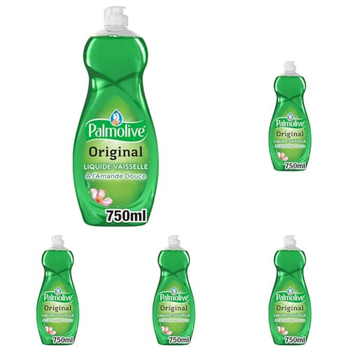 PALMOLIVE - Liquide Vaisselle Palmolive Original à l'Amande Douce - Respectueux de la Peau - Produit Dégraissant Pour une Vaisselle Étincelante - Flacon 750 ml (Lot de 5)
