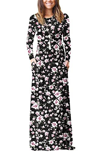 Image of EUOVMY Women's Long Sleeve Loose Maxi Dresses Casual Long Dresses with Pockets
