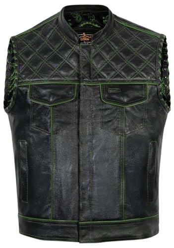 Men's Biker Rider Motorcycle club stylish Genuine leather sleeveless vest