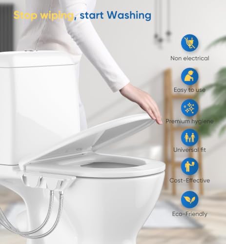 Image of Ultra-Slim 3-in1 Bidet, Warm Water, Self-Cleaning, Posterior&Feminine Wash-(Retractable Dual Nozzles), Non-Electric Bidet Attachment for Toilet Seat, Adjustable Water Pressure, Stainless Steel Inlet