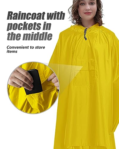 Victoper Poncho imperméable pour adulte, poncho de pluie réutilisable pour adulte, léger, imperméable, pour randonnée, camping, cyclisme, voyage, jaune, L – vue 5