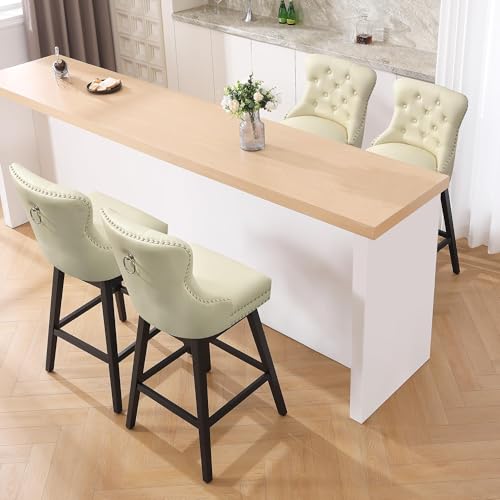 Image of Beige Swivel Bar Stools Set of 2, 30 Inch Counter Height Chairs | Swivel Faux Leather Barstools, Solid Wood Legs, Upholstered Kitchen Island Chairs with Back (Beige, 2 Pack, 30 inch H)