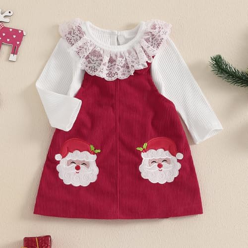 My First Christmas Baby Girl Outfit Long Sleeve Romper + Suspender Skirt Toddler Newborn Baby Santa Outfit2