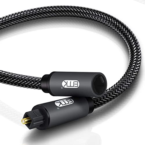Image of EMK Optical Audio Cable(6.6ft /m) Toslink Male to Female Audio Adapter Cable,Extension Adapter Nylon Braided Cord Compatible for Home Theater, Sound Bar, TV,Xbox,and More,Black