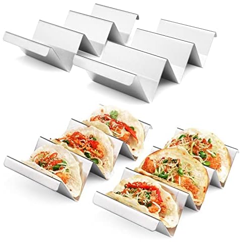 Taco Holder Stand 4 Packs - Stainless Steel Taco Rack Truck Tray Style by Artthome, Oven Safe for Baking, Dishwasher and Grill Safe Cover