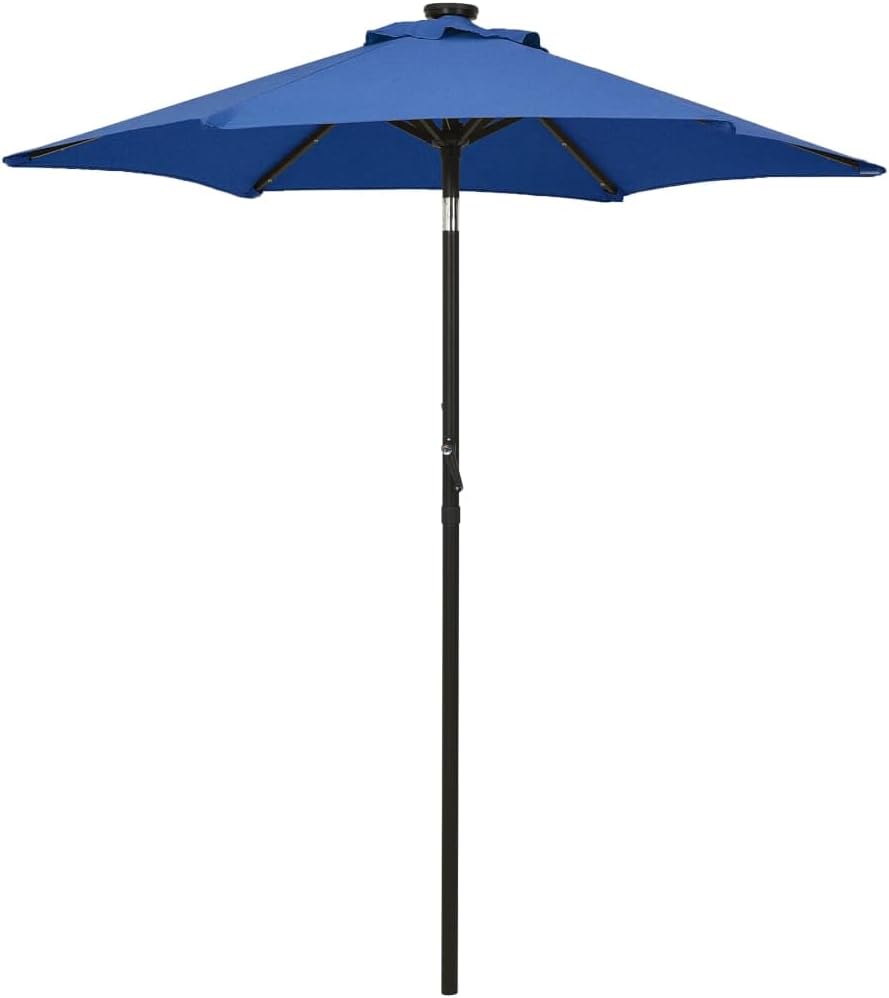 vidaXL Outdoor Umbrella with LED Lights - Tiltable Azure Blue Parasol - 78.7"x83.1" - Aluminum - UV Protective and Anti-fade - Powder Coating and Crank System