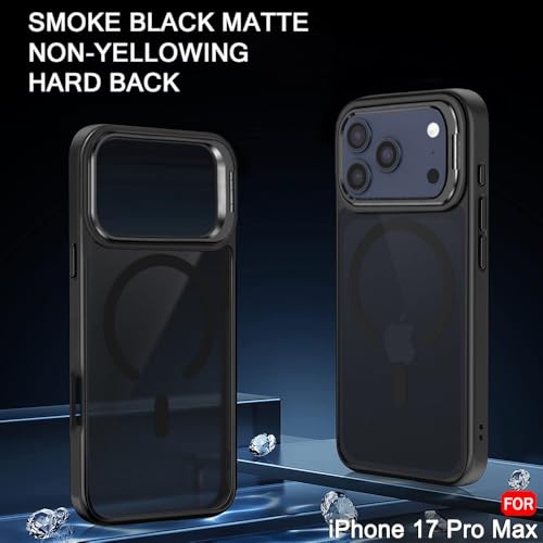 Image of TheGiftKart Hybrid Matte Frosted Back Cover Case for iPhone 17 Pro Max Compatible with MagSafe | Built-in Stand | Shockproof Hard Back Cover Case for iPhone 17 Pro Max (PC & TPU, Translucent Black)