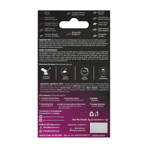Mina Ibrow - Set Di Tinture Per Henné Con Olio Nutriente, Senza Ammoniaca, Vegano E Senza Esperimenti Sugli Animali, Fino A 30 Applicazioni, Set Istantaneo Per Sopracciglia Con Effetto Tatuaggio - 3