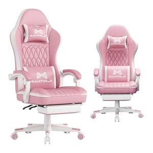 Gaming Chair with Footrest, Ergonomic Computer Chair, PU Breathable Material with Headrest and Lumbar Support, Suitable for Silla Gamer and Adults(Pink)