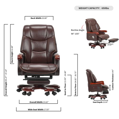 Kinnls Jones Massage Office Chair Managerial & Executive Home Office Desk Chairs,Task Genuine Leather Fully Recliner With Footrest High Back Classic Chair With Armrest (Microfiber Leather-Coffee) #TOP2